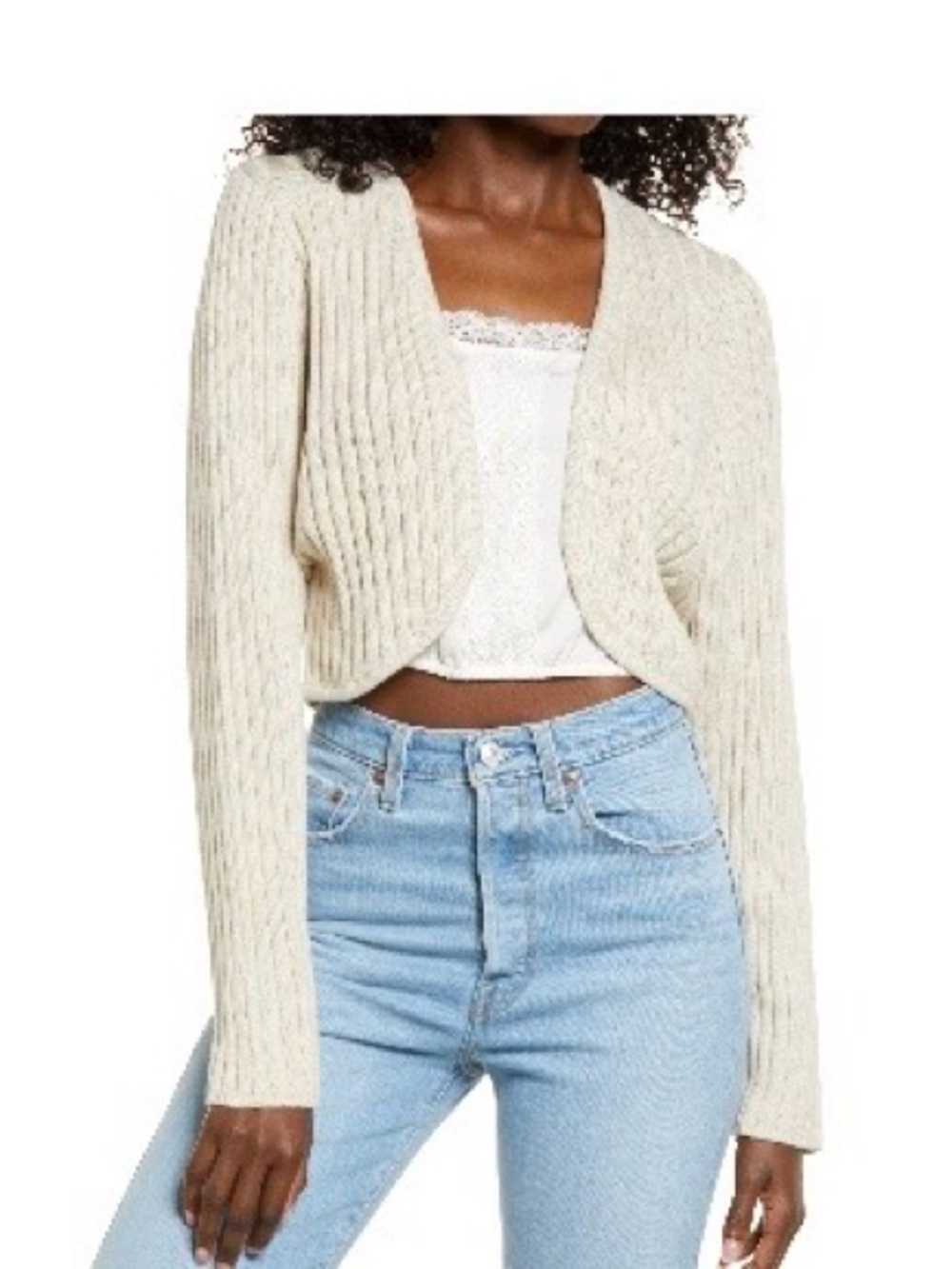 Cropped Cream Cable Knit Women's Cardigan